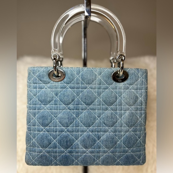 Christian Dior Medium Denim Cannage Lady Dior Bag with Acrylic Handles - Picture 6 of 14